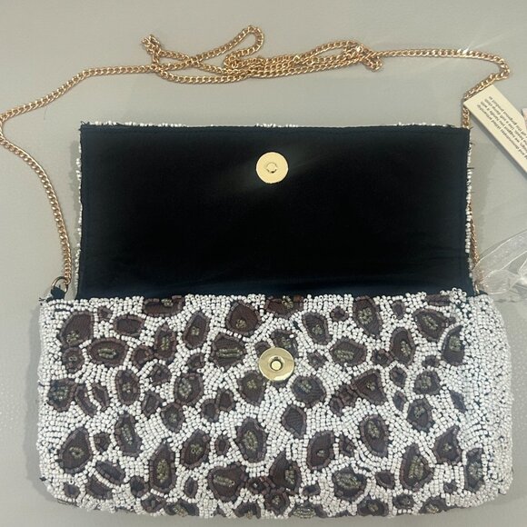 Beaded Animal Print Flower Sequins India Handcrafted Bag Crossbody Clutch NWT - Picture 3 of 3
